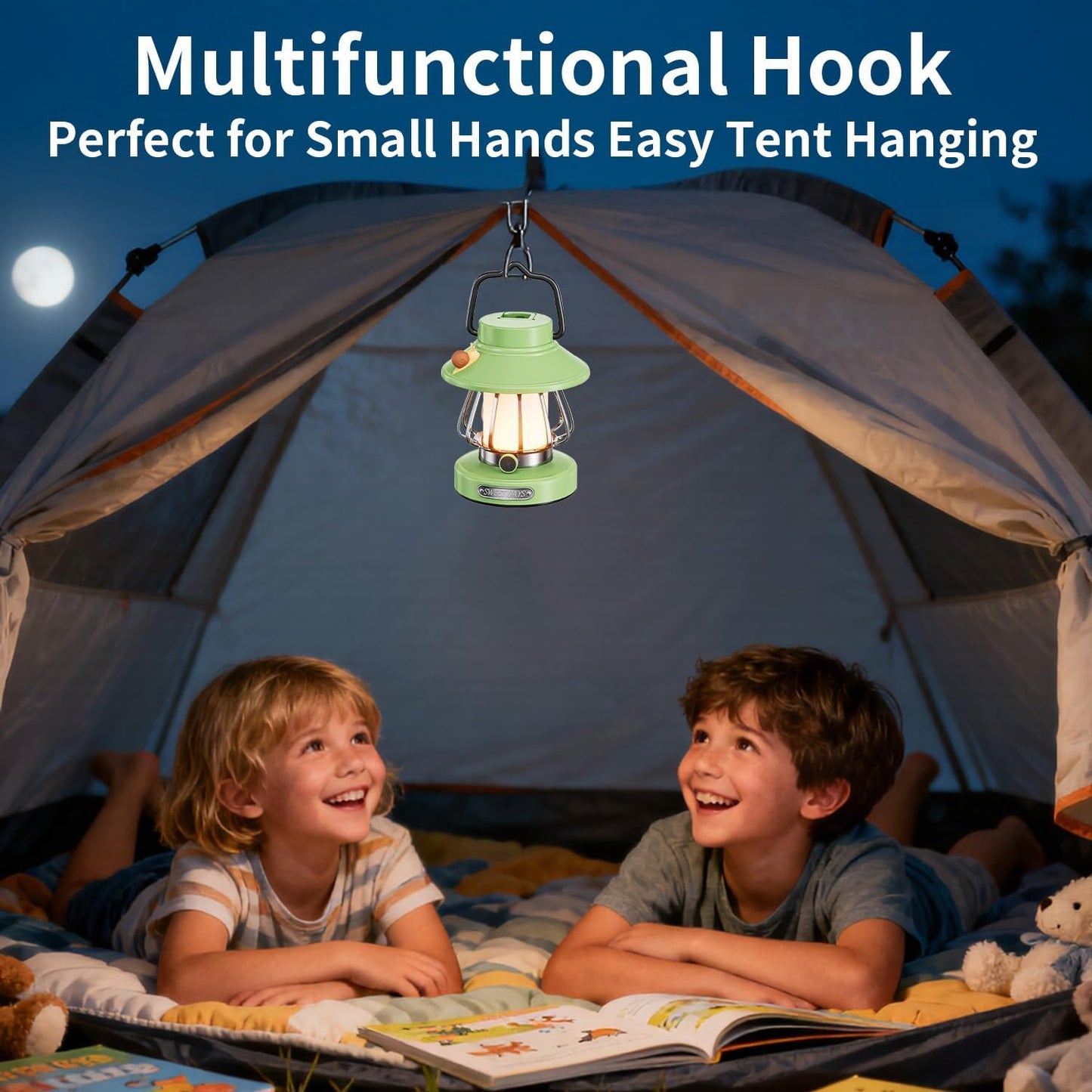 Kids Lantern with 3 Color Dimmable & USB-C Charging, Boys Night Light for Bedroom, Indoor Outdoor Adventures & Emergency Use Toddler Flashlight Camping Essentials for Kids (Green)