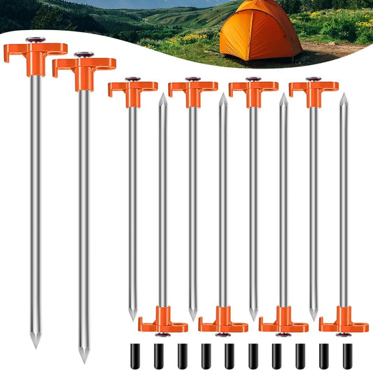 10PCS Tent Stakes Heavy Duty Camping Tent Stakes 7Inch Non-Rust Metal Tent Pegs with 10pcs Rubber Protective Sleeve (Orange)
