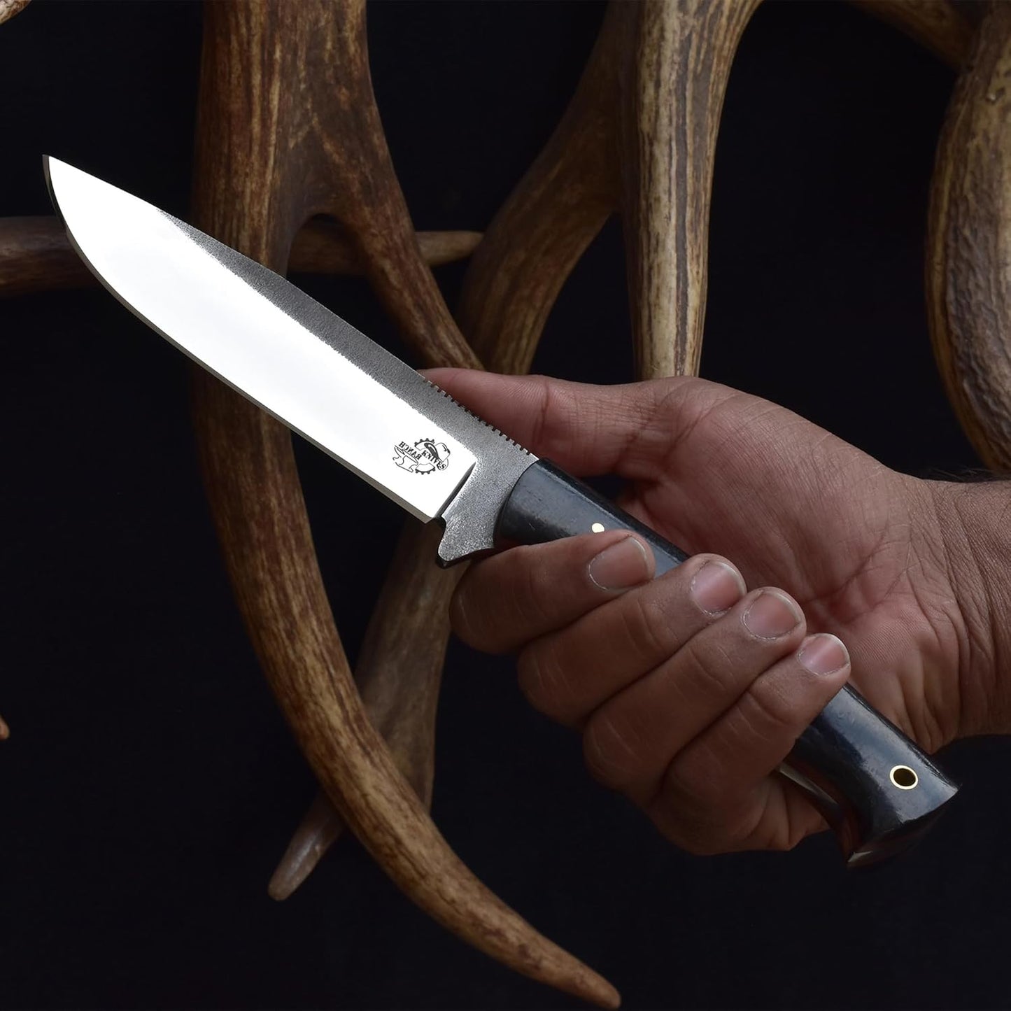 Knives Ranch 10-1/2" Outdoor Knife - 59 Hardness - 440C Stainless Steel - Excellent Edge Retention, Burlap Micarta Handle & Genuine Leather Sheath (3095C-M)