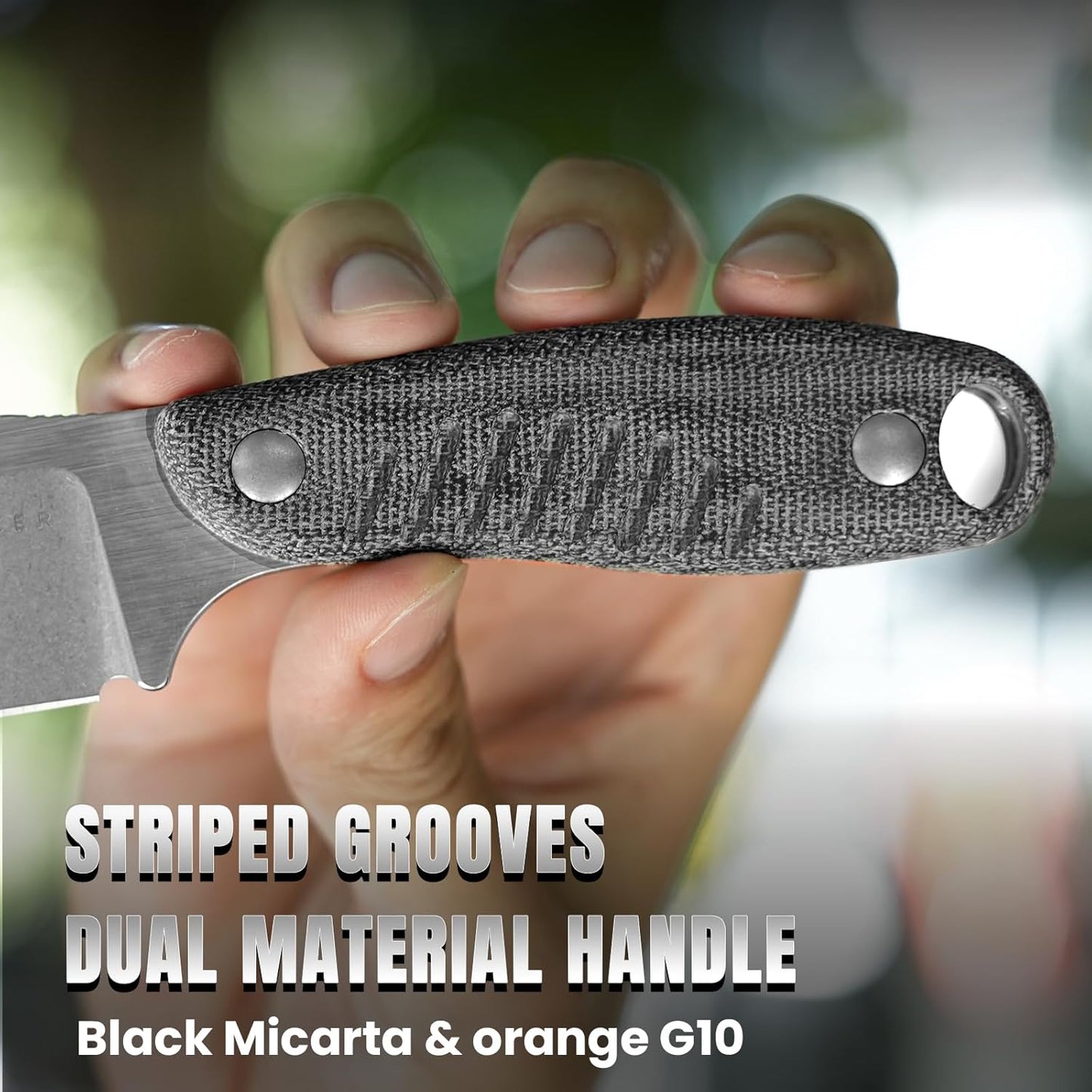 Kizer Hare Fixed Blade Knife with Sheath, 3.14" Nitro V Blade EDC Hunting Knife with Black Micarta and Orange G10 Handle, Small Bushcraft Neck Knives, Camping Knives for Men Women, 1077A2