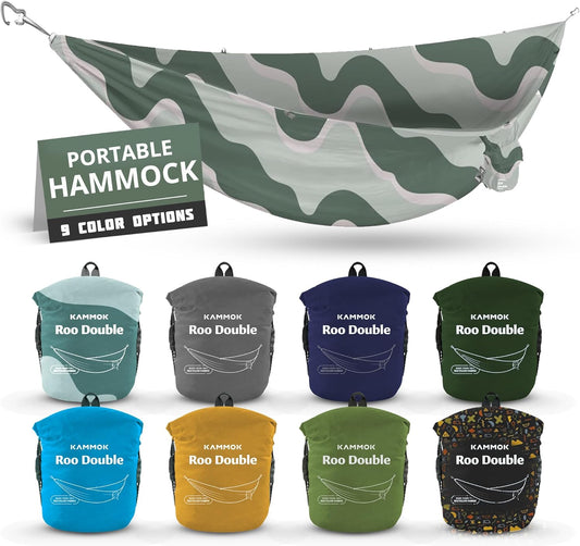 KAMMOK: Roo Double Hammock | Made from Strong & 100% Recycled Water Resistant Ripstop Fabric | Comfortable, Packable, Lightweight (Lifetime Adventure Grade Warranty), Ocean Print