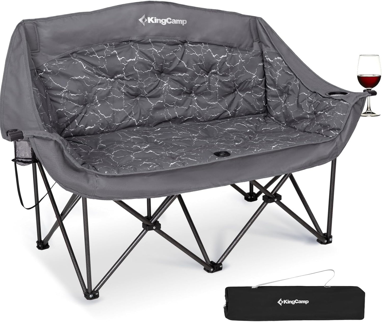 KingCamp Double Camping Chair, Oversized 660lbs Heavy Duty Padded Loveseat for Adults Portable Folding XL 2 Person Couch Comfortable Two Seat for Outdoor Lawn Backyard (Dual-Density Padding