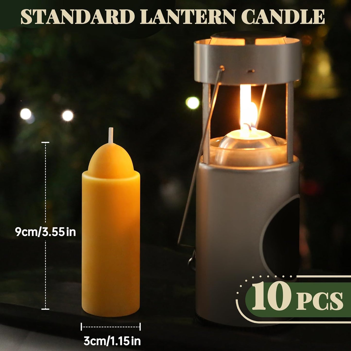 10 Packs Natural Beeswax Candles Compatible with Candle Lanterns, 12-Hour Long Burn Time Emergency Candles, Lantern Candle for Camping, Survival, Power Outages
