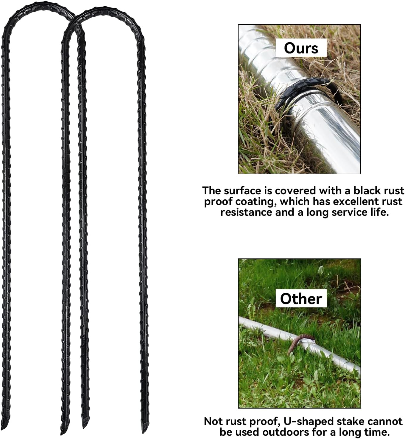 16 Inch Trampoline High Wind Stakes Heavy Duty Ground Anchors U Rebar Stakes for Trampoline, Dog Fence (12 Pack)