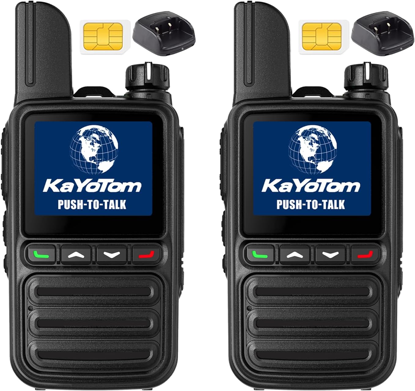 KAYOTOM Global Walkie Talkies Unlimited Range PTT Push-to-Talk Over Cellular Nationwide 5000 Miles POC 4G Handheld Long Range Two Way Radio for Team (with Charge Dock, 2-Packs)