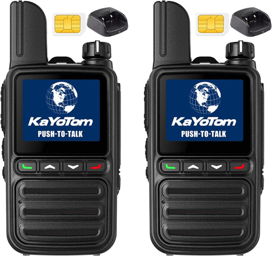 KAYOTOM Global Walkie Talkies Unlimited Range PTT Push-to-Talk Over Cellular Nationwide 5000 Miles POC 4G Handheld Long Range Two Way Radio for Team (with Charge Dock, 2-Packs)