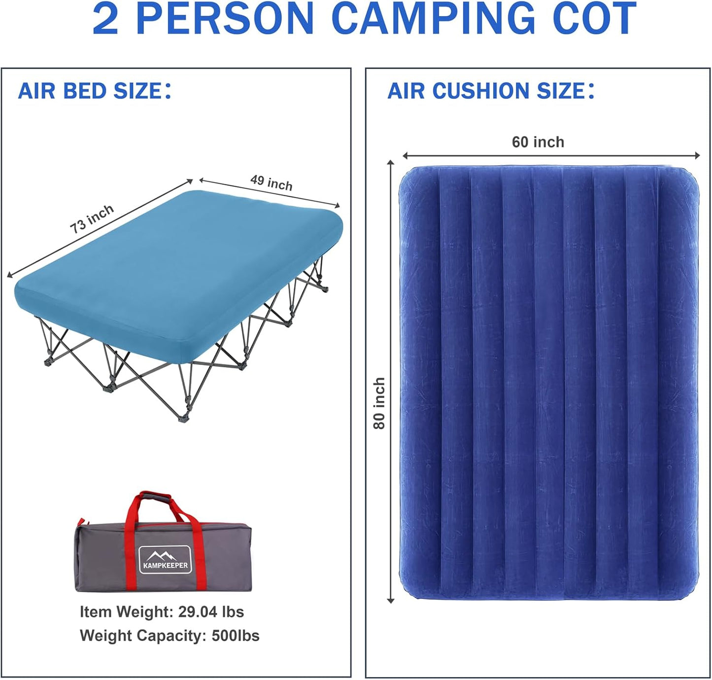 KAMPKEEPER Camping Cot,Camping Cots for Adults,Folding Camping Cot with Inflatable Air Mattress and Carry Bag,for Outdoor Travel Camp Beach Vacation (not Included The Airpump)