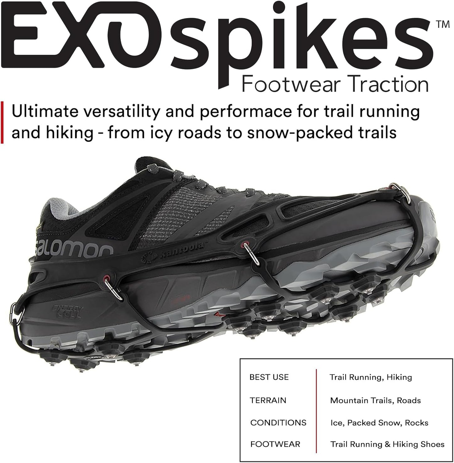 Kahtoola EXOspikes Footwear Traction for Winter Hiking & Running in Snow, Ice & Rocky Terrain