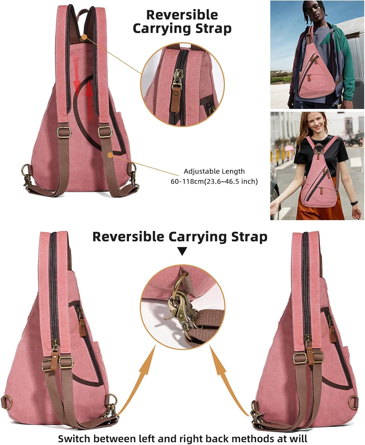 KL928 Canvas Sling Bag - Small Crossbody Backpack Shoulder Casual Daypack Rucksack for Men Women(Large Version)