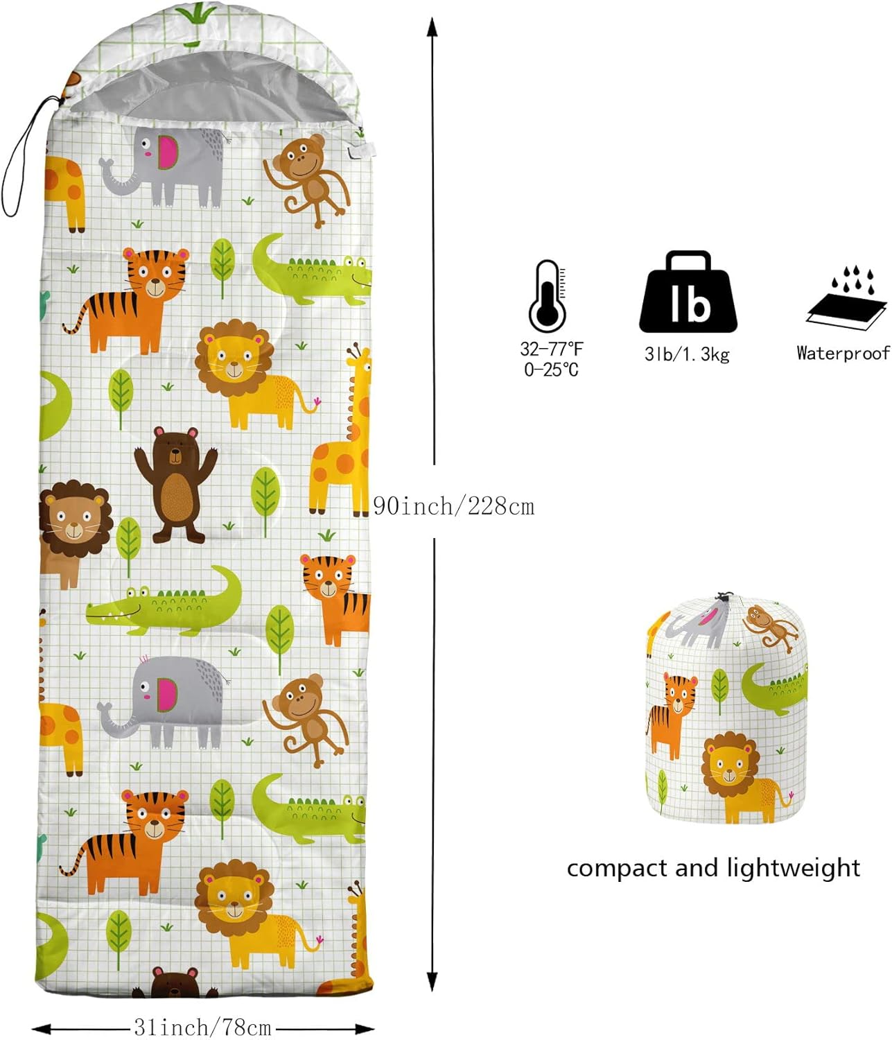 Kids Sleeping Bag for Boys Girls,Rocket Moon Print-Lightweight Warm Portable Outdoor Indoor-Waterproof Cold Weather Resistant Sleeping Bag for Camping Hiking