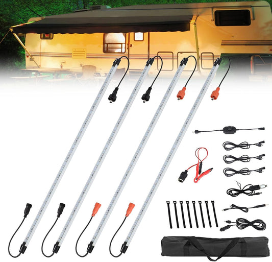 12V LED Interior Light Bar Kit Dimmable IP67 Waterproof Camping String Lights, Aluminum Magnetic Mount Exterior Lights,Portable Lighting for RV, Camping Tent Car Trailer Boat (4 Pack)