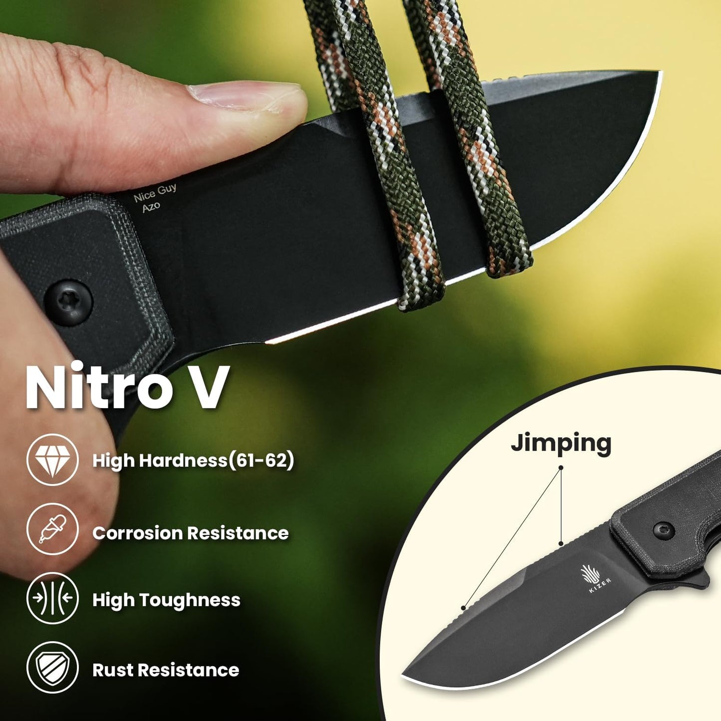 Kizer Nice Guy Pocket Folding Knife, 2.84" Nitro V Blade, Lightweight Sharp Camping and Hiking Knife, Comfort Micarta Handle, Liner Lock Flipper Knife V3011A3