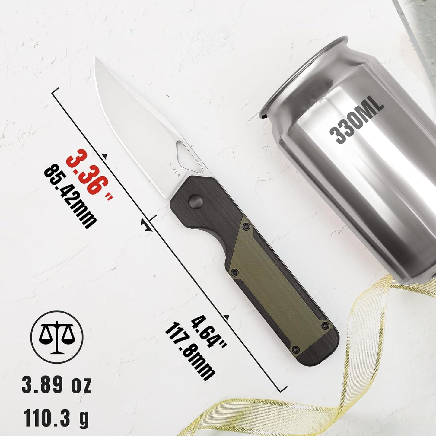 Kizer Militaw EDC Pocket Knife, 3.36'' Nitro V Blade Folding Knife, Black&Green G10 Handle with Pocket Clip, Thumb Hole & Front Flipper Opener, Camping Hunting Knife for Men Women Gift V3634M1