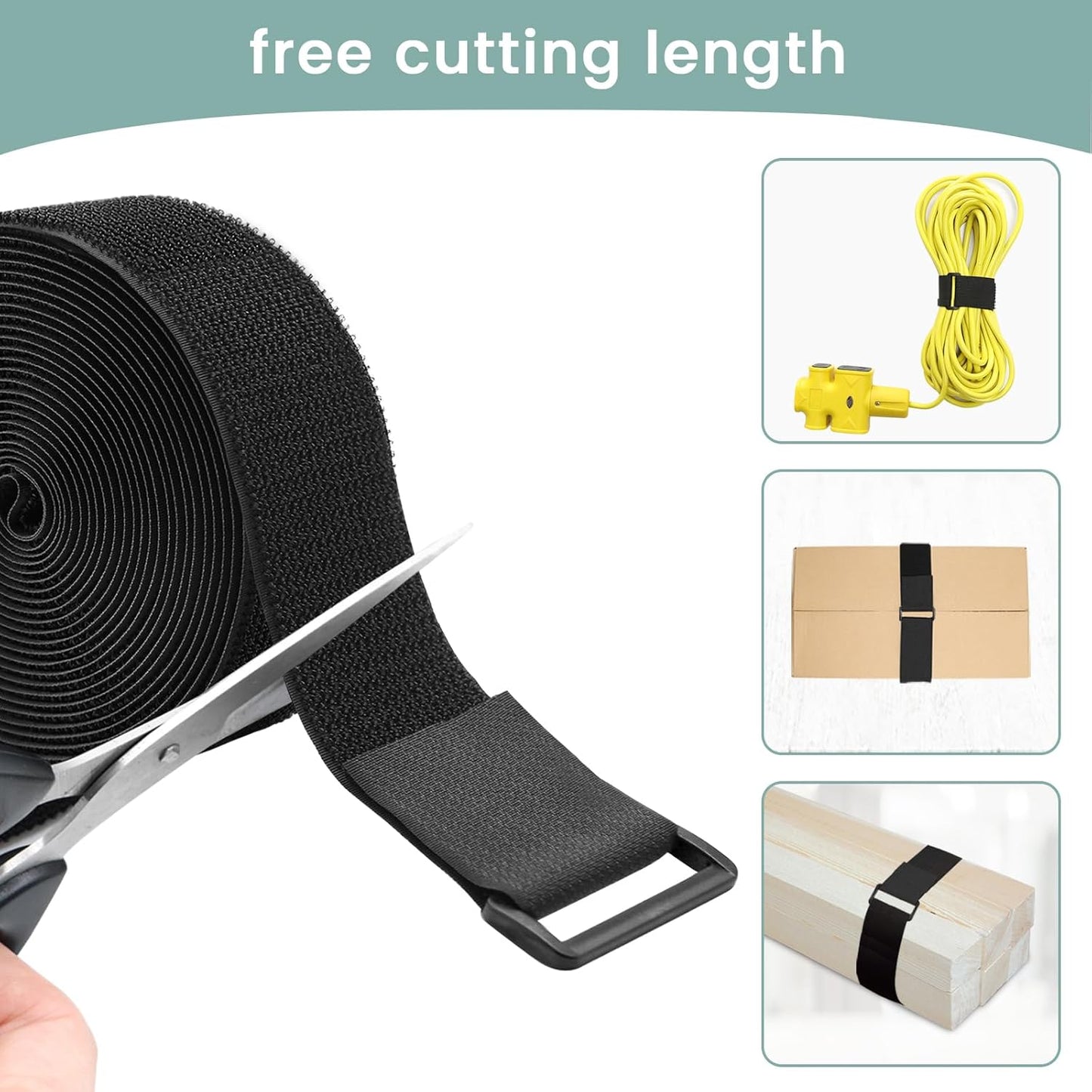 1.5In x 16Ft Cinch Straps Heavy Duty With 20 Buckles, Black Nylon Hook and Loop Straps, Reusable Long Cable Ties for Organizer or Storage