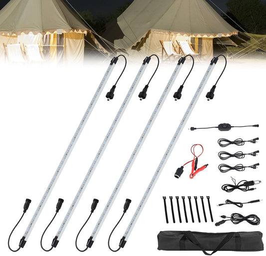 12V LED Interior Light Bar Kit Dimmable IP67 Waterproof Camping String Lights, Aluminum Magnetic Mount Exterior Lights,Portable Lighting for RV, Camping Tent Car Trailer Boat (4 Pack)