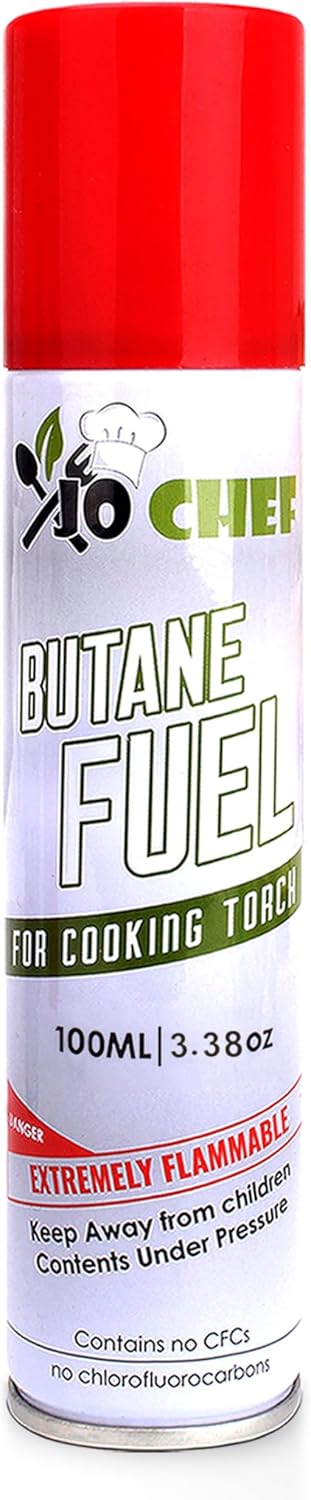 Jo Chef Butane Refill, Butane Torch Fuel Refill, Gas Lighter Fluid Refill Canister, Kitchen Blow Torch Fluid – Universal Tip – (1 Can 3.38oz)