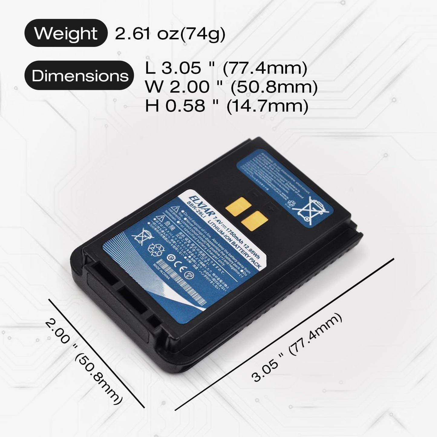 (2-Pack) 7.4V 1750mAh SBR-28Li Li-ion Battery Replacement for Yaesu FT-4VE FT-4VR FT-4VX FT-4XE FT-4XR Radios