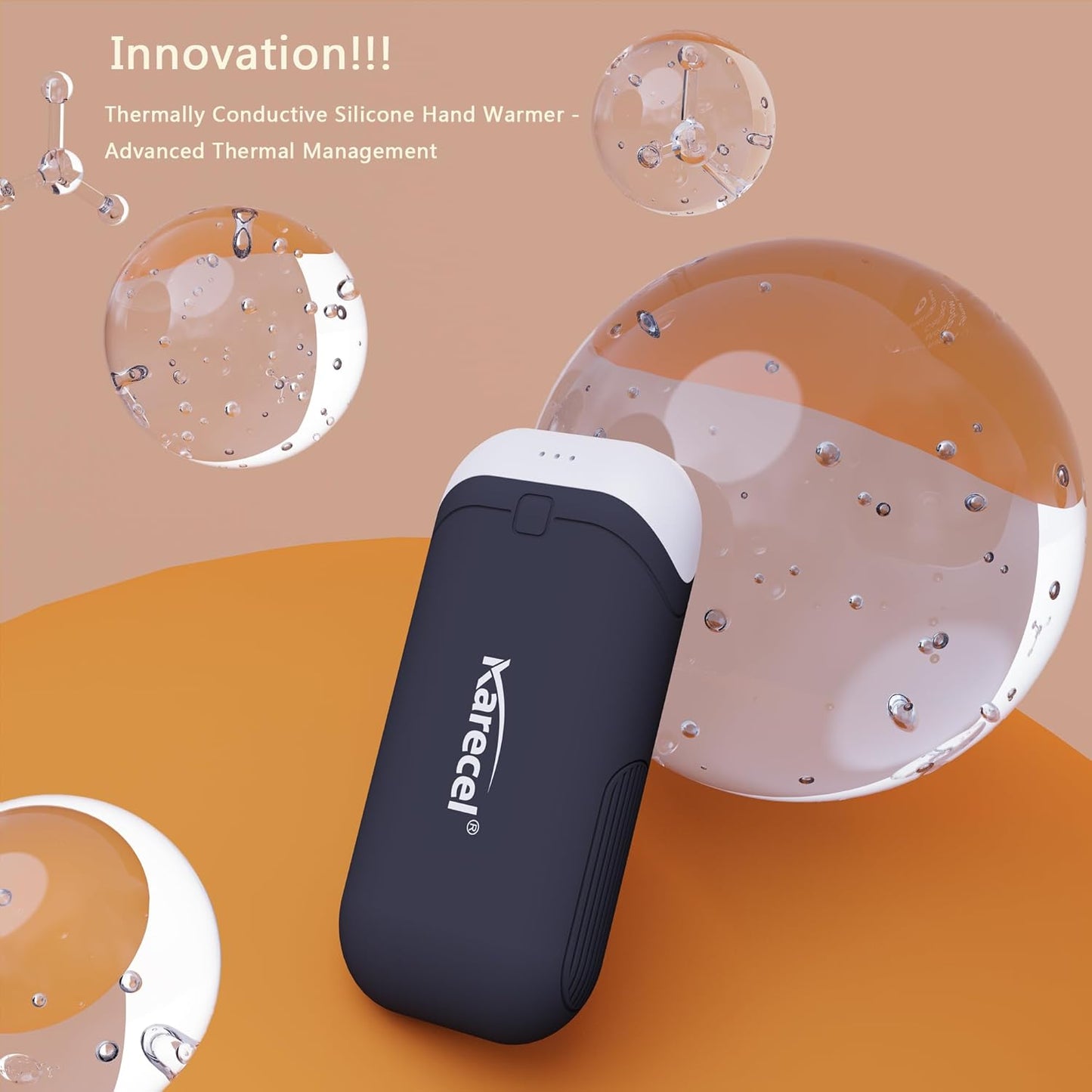 Karecel Hand Warmers Rechargeable 2 Pack, 10,000mAh Thermally Conductive Silicone Hand Warmers for 360° Double-Sided Heat, Portable Pocket-Sized USB Electric Handwarmer, Electronic Gifts for Men Women