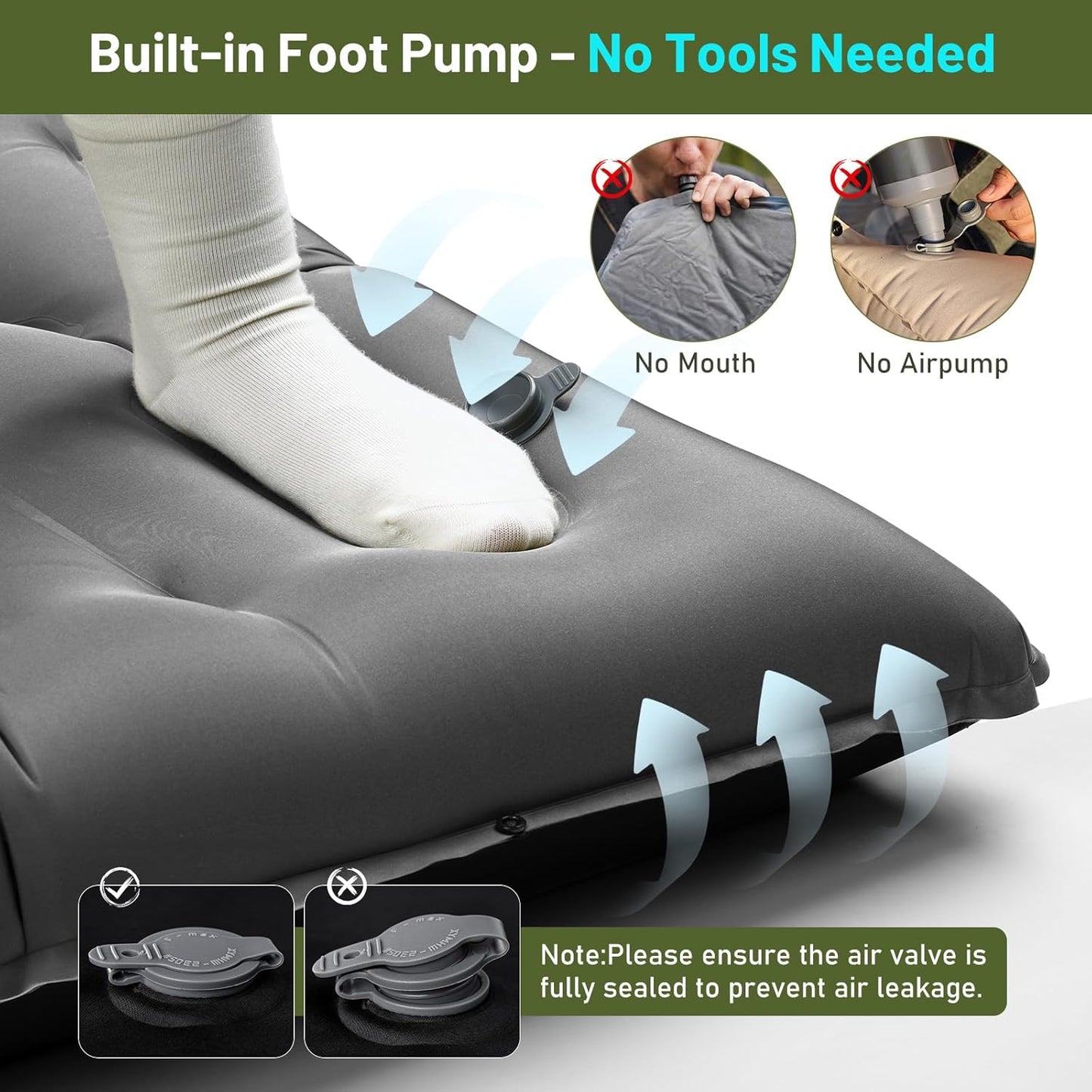 KASBAH Camping Sleeping Pad,Extra Wide 6 inch Thick Inflatable Sleeping Pads with Built-in Foot Pump and Pillow,Ultralight Camping Mat Gear for Outdoor Hiking,Camping, Traveling and Tent