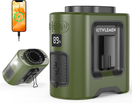 KITWLEMEN 14500mAh Portable Waist Fan - Personal Clip on Belt Fan, 5 Speed 67H Cooling, Rechargeable Battery Operated, Wearable with Lanyard & Light for Camping, Travel, Jobsite (Green)