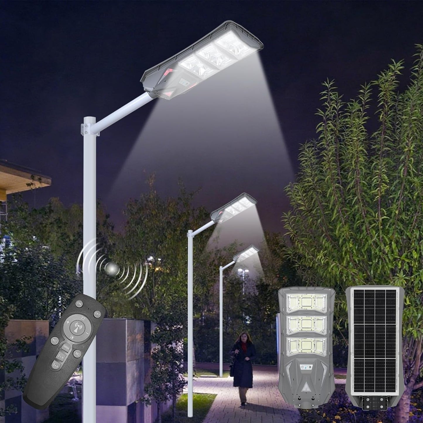 10000LM Solar Street Light Aluminium Outdoor Light, Motion Sensor Waterproof Solar Power Wall Patio Flag Lights for Garden Yard Garage with Remote (1000W)