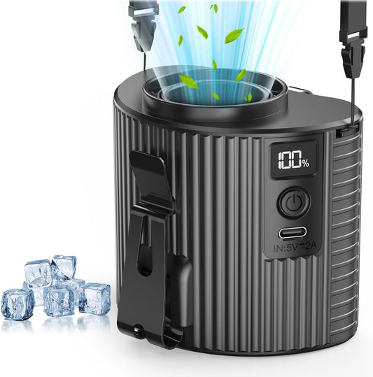 KITWLEMEN Portable Waist Fan - Personal Clip on Belt Fan, 5 Speeds 20H Cooling, Rechargeable Battery Operated, Wearable with Lanyard for Camping, Travel, Jobsite (Black)