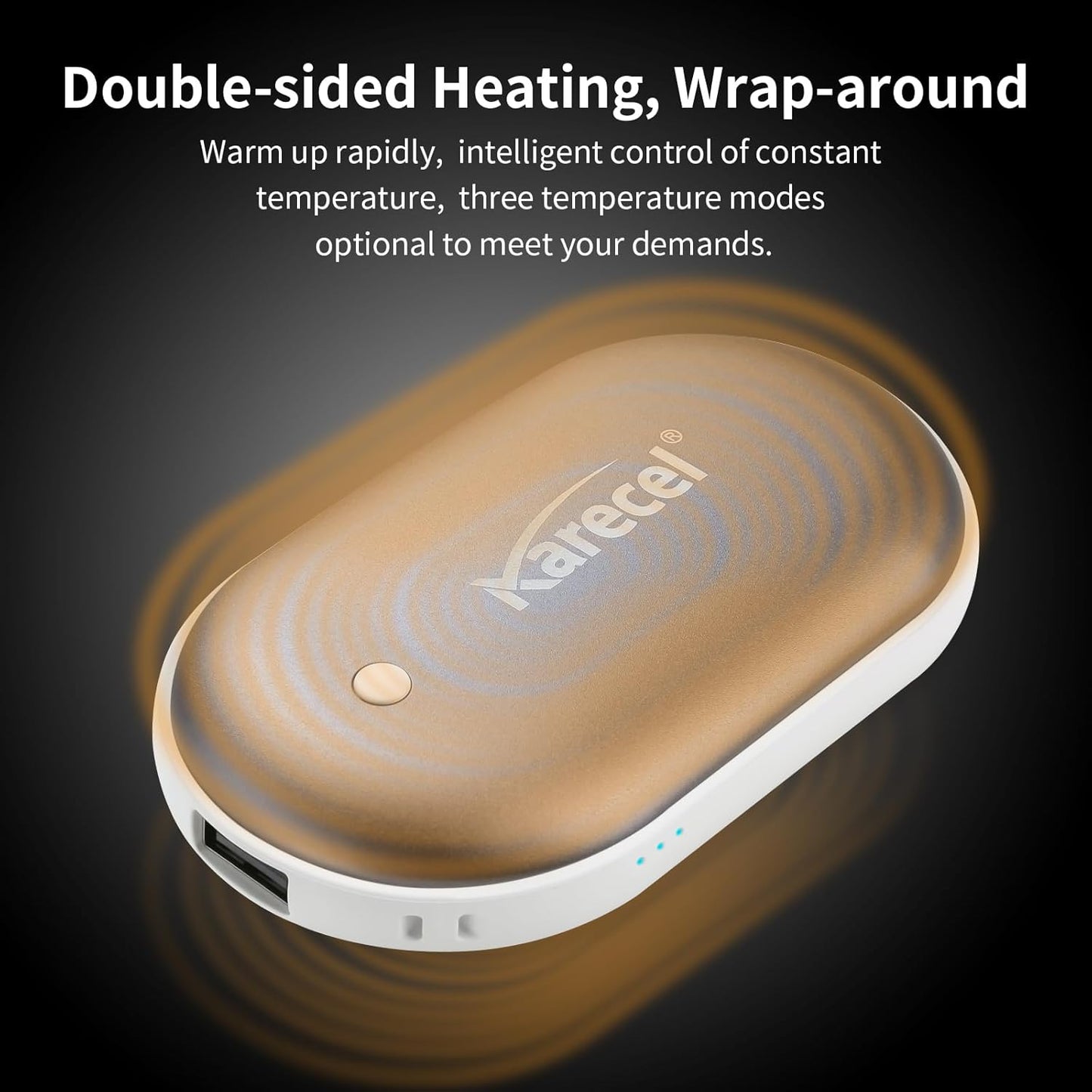 Karecel Rechargeable Hand Warmers 2 Pack, 10,400mAh Double Sided Heat Electric Hand Warmers Power Bank, Portable Pocket USB Heated Handwarmers, 4-inch Full-Surface Heat & Quick Charge, Men Tech Gifts