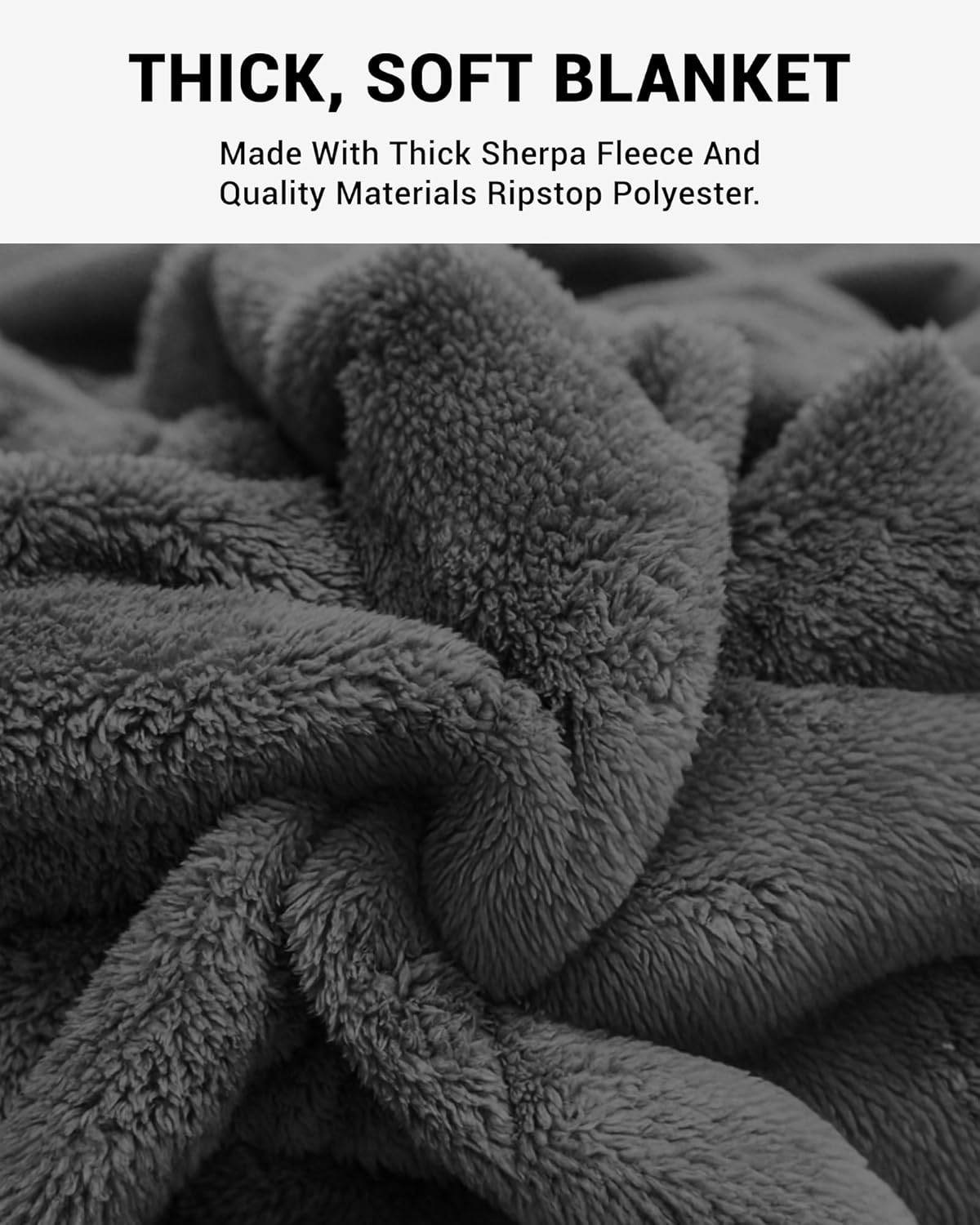 KingCamp Large Camping Blanket with Sherpa Lining, Packable Down Alternative Puffy Printed Wearable Blanket with Snap Buttons, Warm Weatherproof Quilt for Outdoor Travel (79" L x 57" W, Grey/Navy)