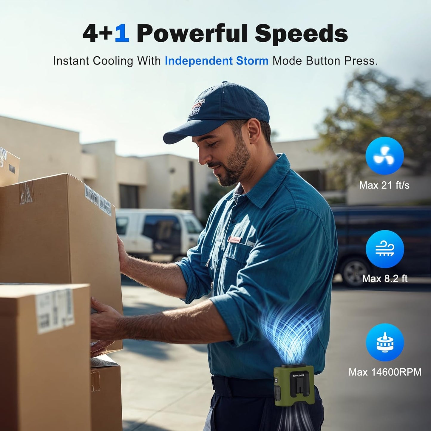 KITWLEMEN 14500mAh Portable Waist Fan - Personal Clip on Belt Fan, 5 Speed 67H Cooling, Rechargeable Battery Operated, Wearable with Lanyard & Light for Camping, Travel, Jobsite (Green)