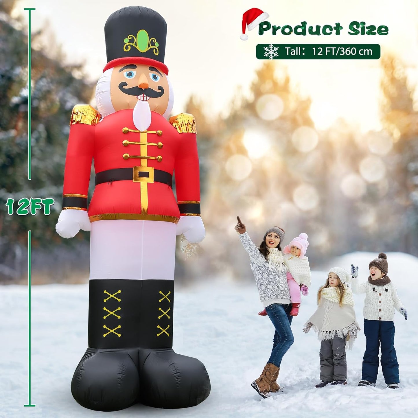 12FT Christmas Inflatable Nutcracker Soldier Outdoor Yard Decoration, Blow up Soldier Built-in Bright LED Light, Giant Nutcracker Festival Decor for Outside Lawn Garden Patio Indoor Home Porch Party