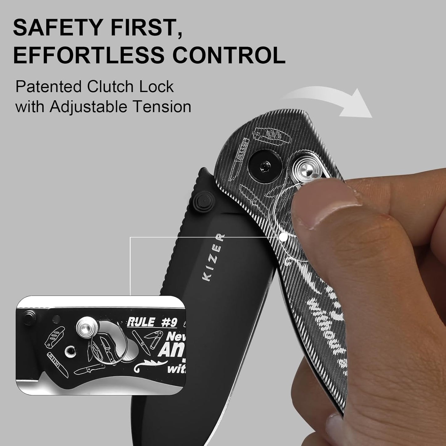 Kizer Drop Bear EDC Pocket Knife, 2.97” Nitro-V Blade Acrylic Handle Folding Knife with Thumb Stud Opener, Clutch Lock EDC Knives for Men Women Gift V3619A14