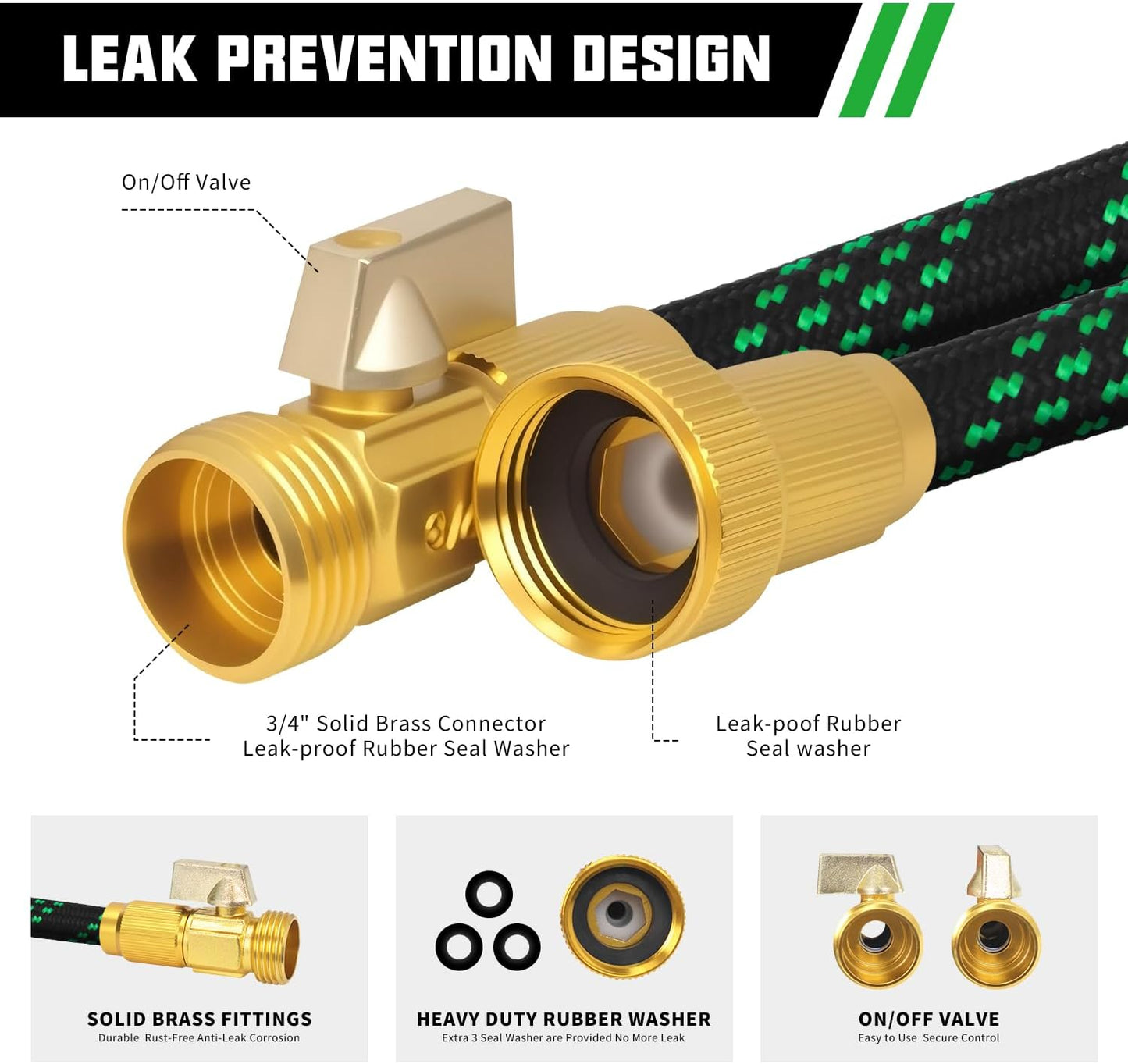 100FT Premium Garden Hose Ultra Lightweight Non-Expanding Design 100 FT Watering Hose with 10 Function Nozzle, Kink & Tangle-Free, Leakproof & Pressure Resistant for Yard/Lawn/Camping (Black&Green)