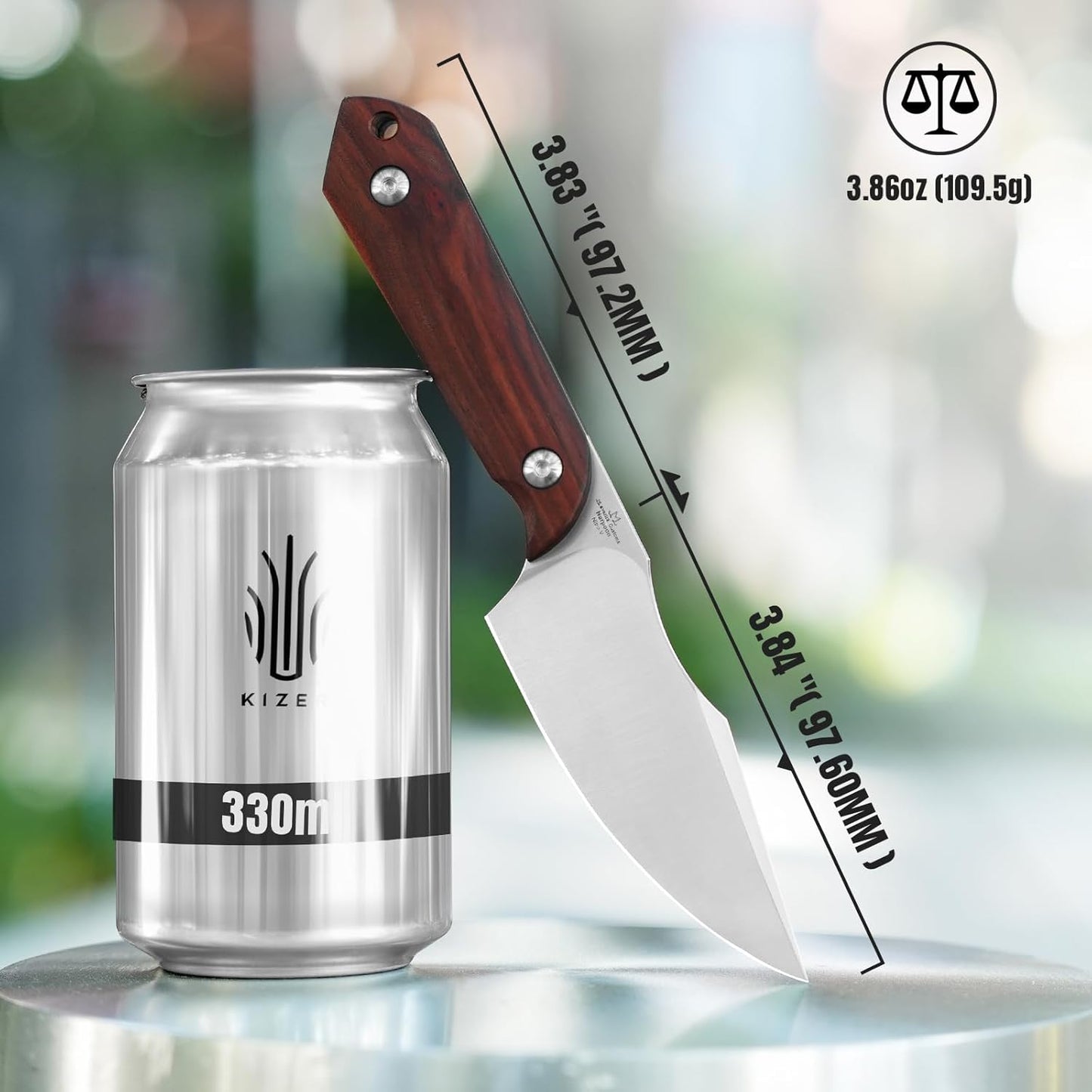 Kizer Harpoon Fixed Blade Knife with Sheath, 3.84” Nitro V Blade Hunting Knife with Red-sandalwood Handle, Camping Fixed Blade EDC Knives for Hiking, Survival 1040M3