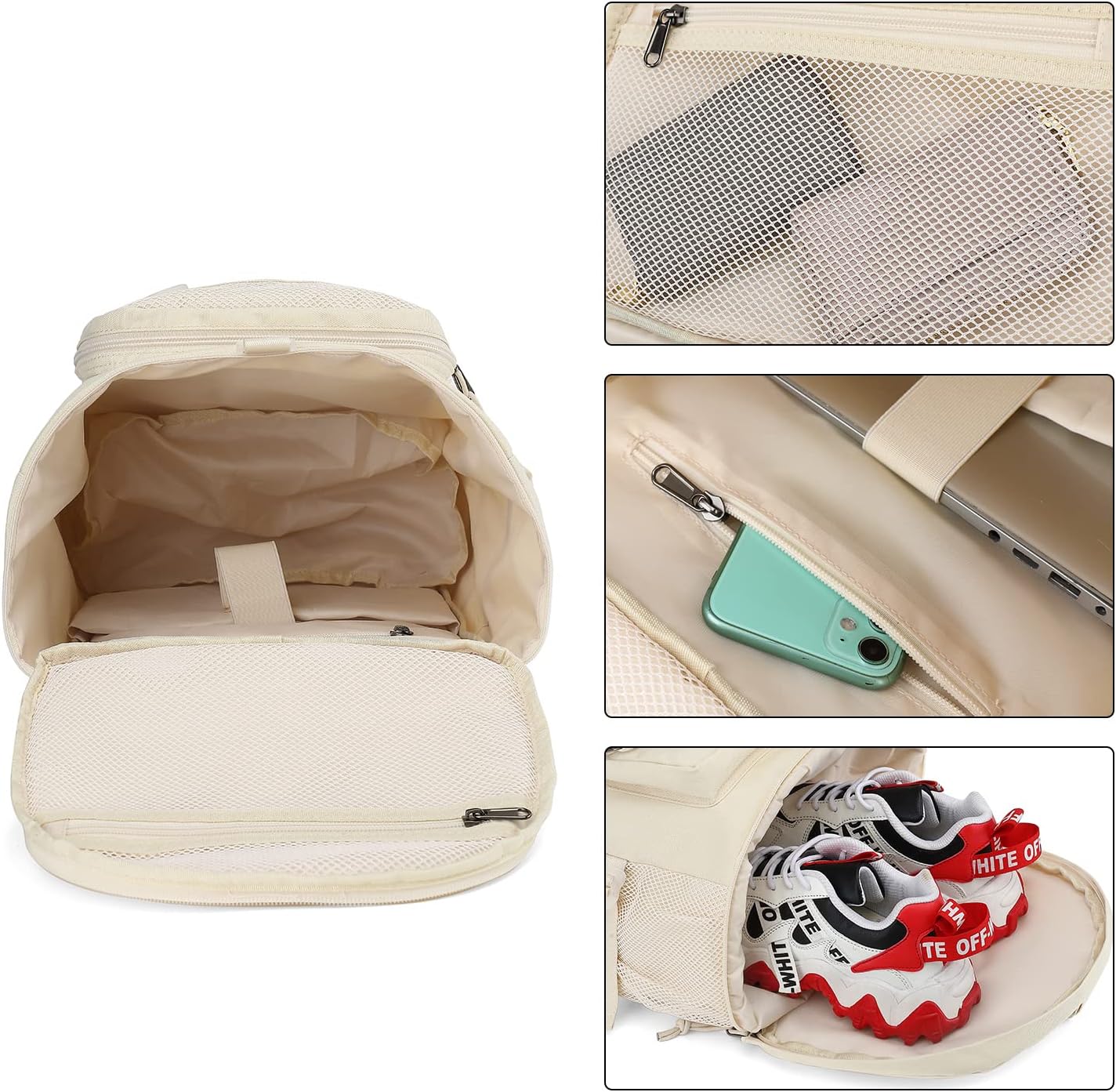 Kalesi Gym Duffle Bag Backpack 4-Way Waterproof with Shoes Compartment for travel Sport Hiking laptop (Sea salt white)