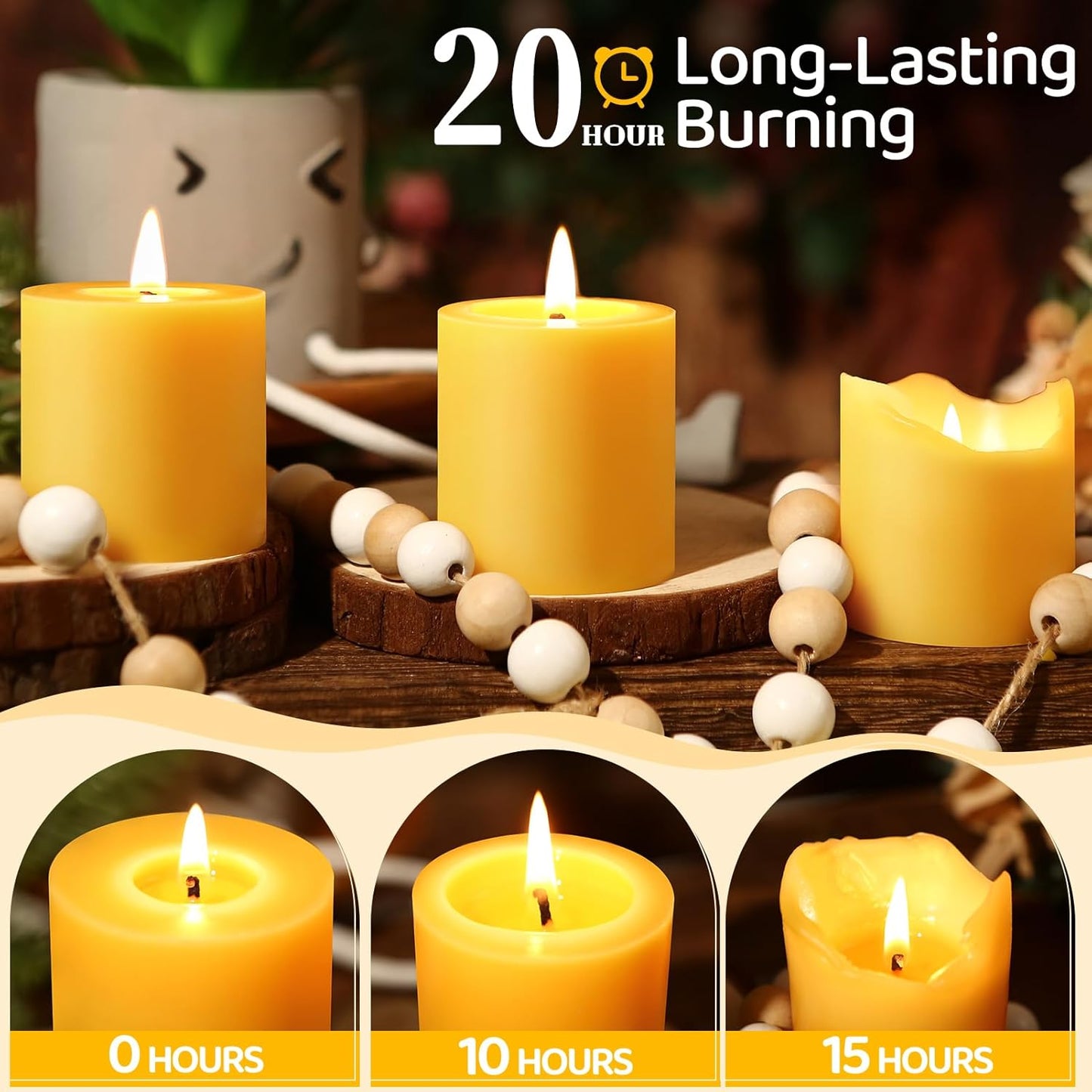 12 Pack Natural Beeswax Pillar Candles,2x2in 100% Pure Beeswax Candles-240 Hours Long Burning,Unscented Bees Wax Candles for Home,Prayer,Emergency,Dripless Smokeless Organic Pillar Candles Bluk