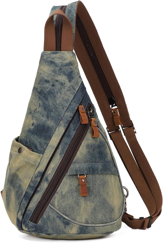 KL928 Canvas Sling Bag - Small Crossbody Backpack Shoulder Casual Daypack Rucksack for Men Women(Large Version)