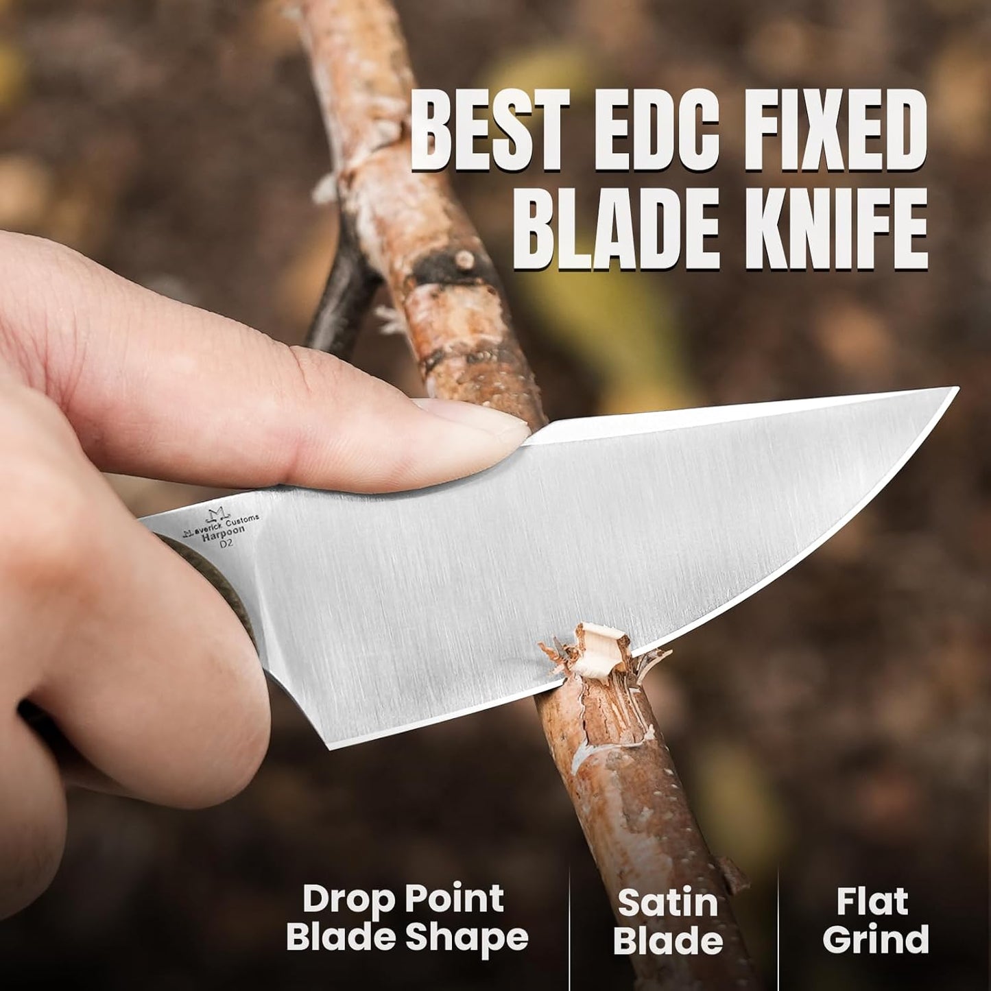 Kizer Harpoon Fixed Blade Knife with Sheath, 3.84” D2 Fixed Blade EDC Knife with G10 Handle for Hunting, Camping, Hiking, Survival 1040M1