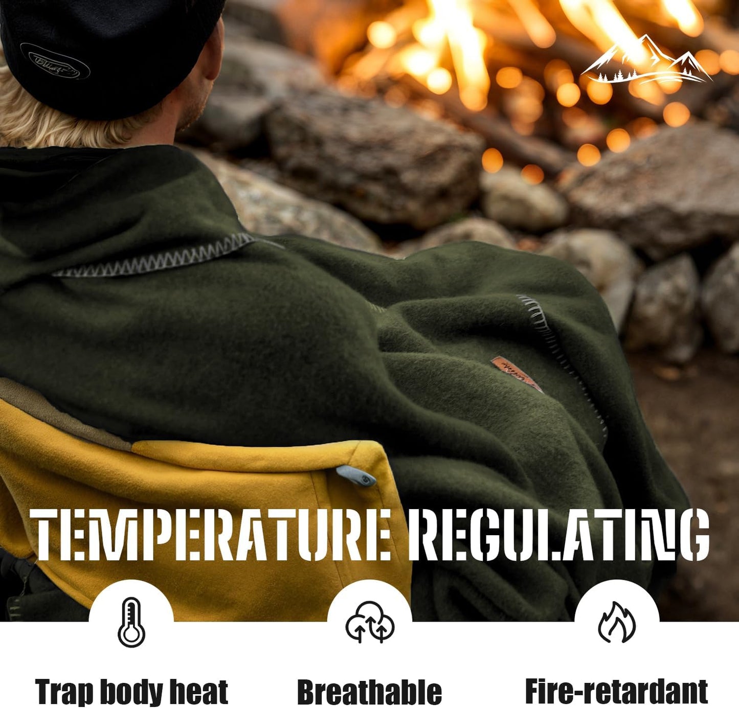 100% Wool Blanket, 62" x 86", Warm, Thick, Washable, Military Wool Blanket, Great for Camping, Outdoors, Sporting Events, Survival Kits