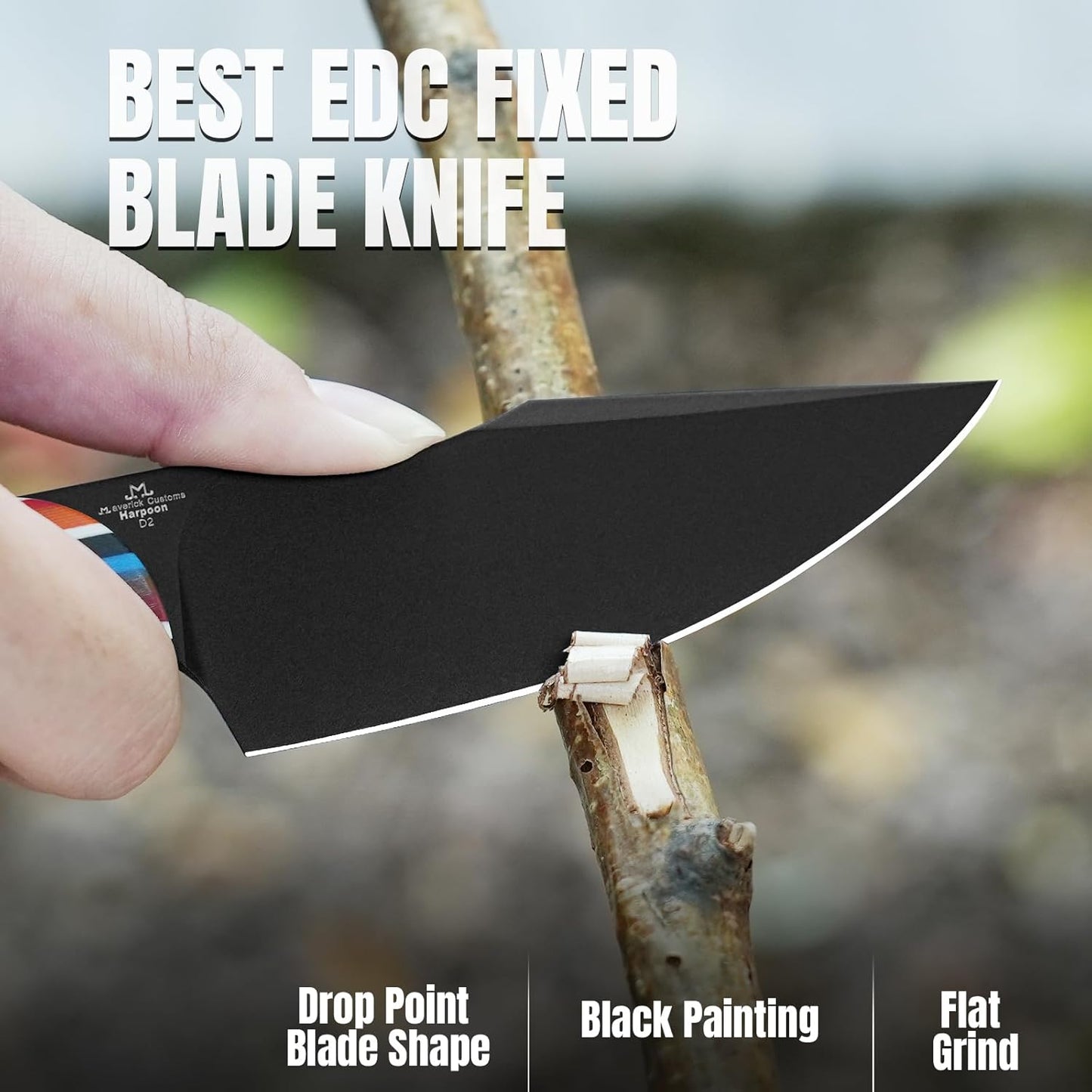 Kizer Harpoon Fixed Blade Knife with Sheath, 3.84” D2 Blade Hunting Knife with G10 Handle, Camping Fixed Blade EDC Knives for Hiking, Survival 1040M2