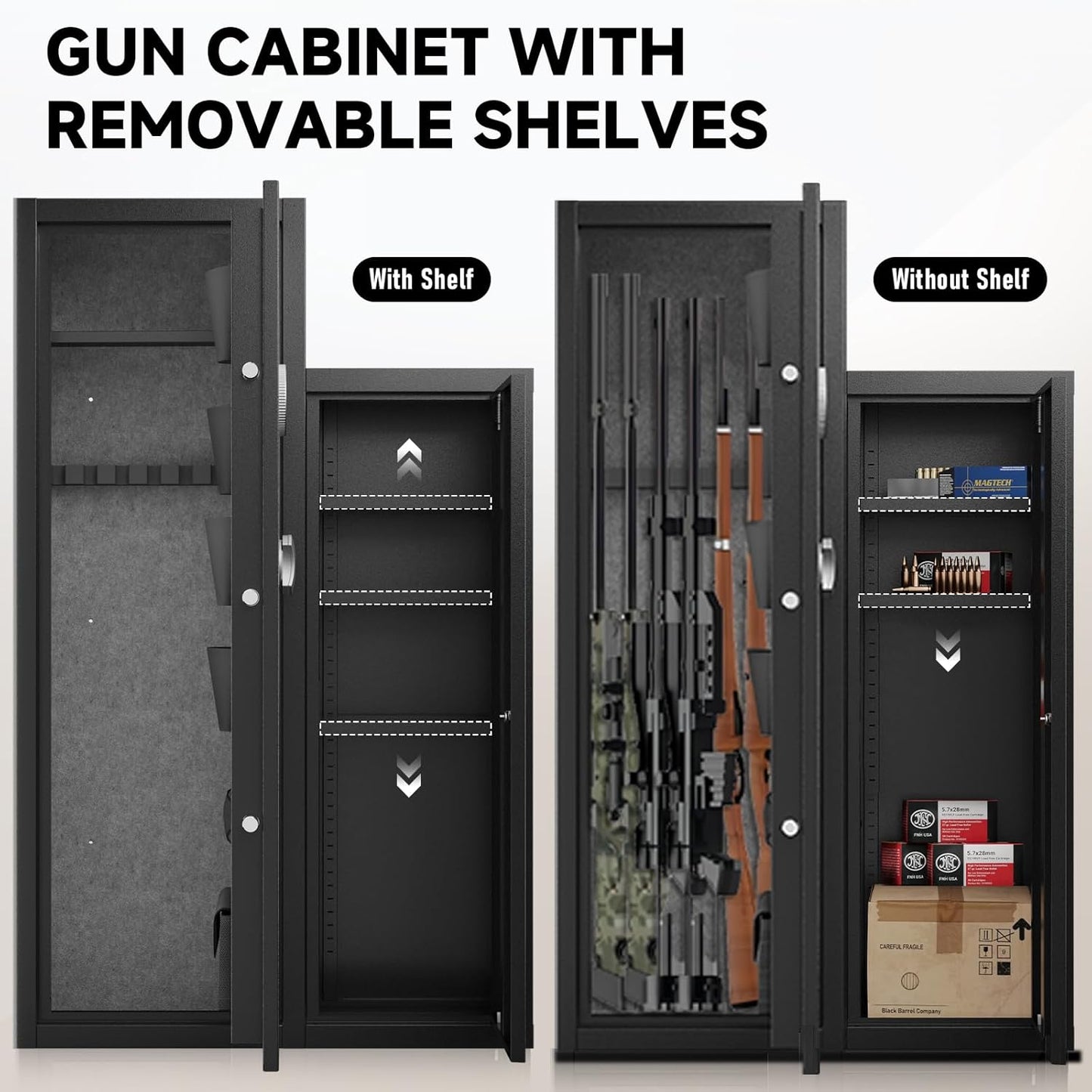 KAER 8-10 Gun Safe, Large Gun Safe for Rifles and Pistols, Quick Access Home Gun Rifle Safe and Storage Gun Cabinet with 4 Pistol Pouches and Removable Shelf for Shotgun, Firearm, Ammo