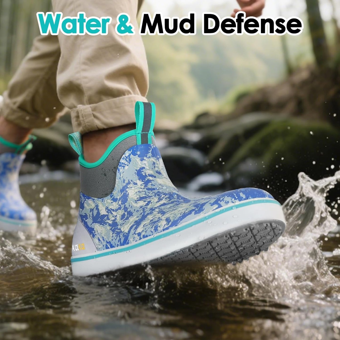 Kalkal Men's Deck Boots, Waterproof Fishing Rain Boots with High Traction, Men's Rubber Boots For Gardening Fishing Boating Camping Sailing