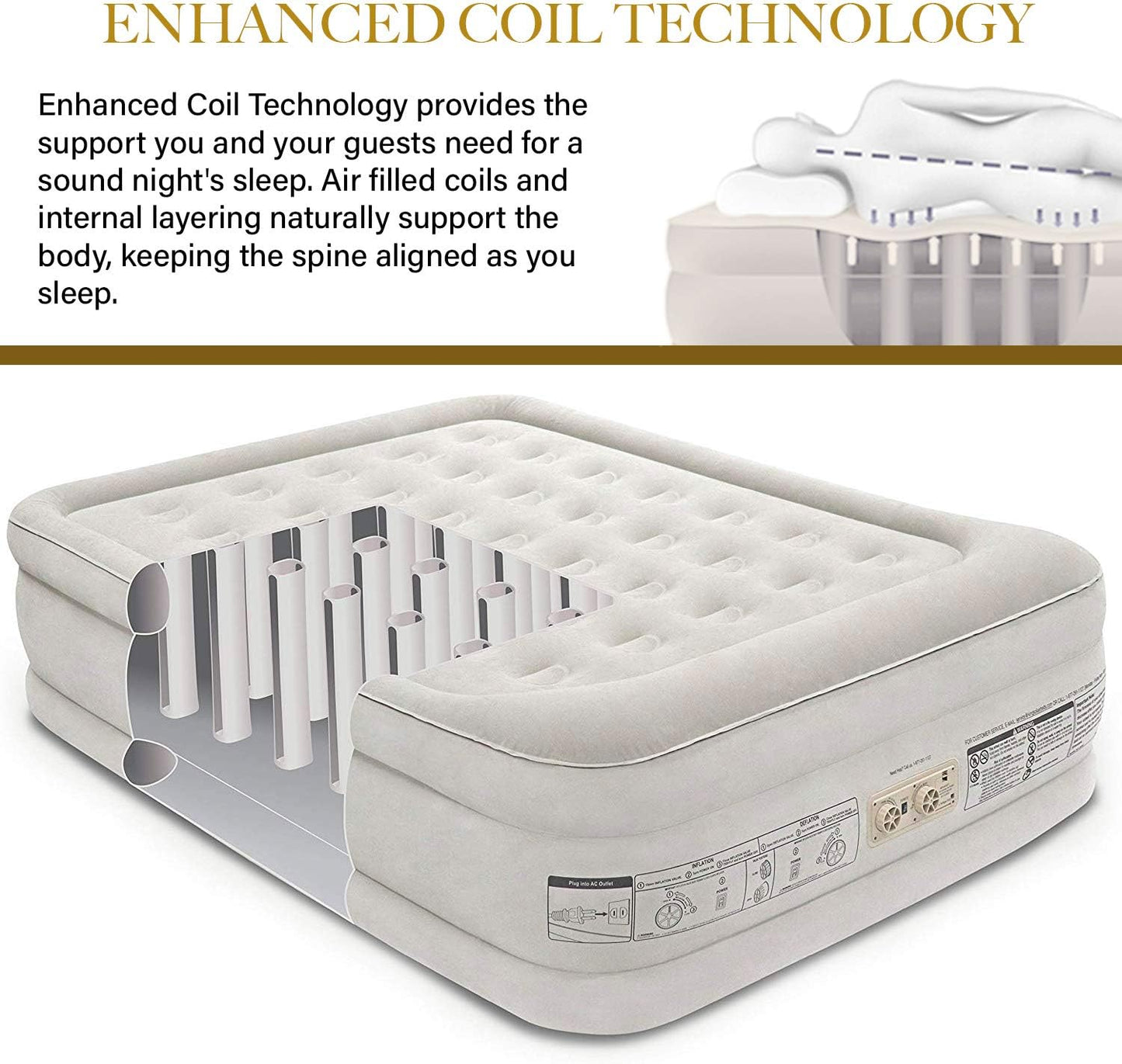 King Koil Luxury Built-in Pillow Top Queen Air Mattress with Built-in High-Speed Pump Best for Home, Camping, Guests, 20" Queen Size Double High Airbed, Blow Up Mattress, Waterproof, 1-Year Warranty