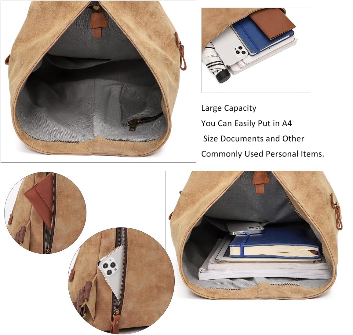 KL928 PU Leather Vintage Backpack – Large Casual Daypack Outdoor Travel Rucksack Hiking Backpacks for Men Women