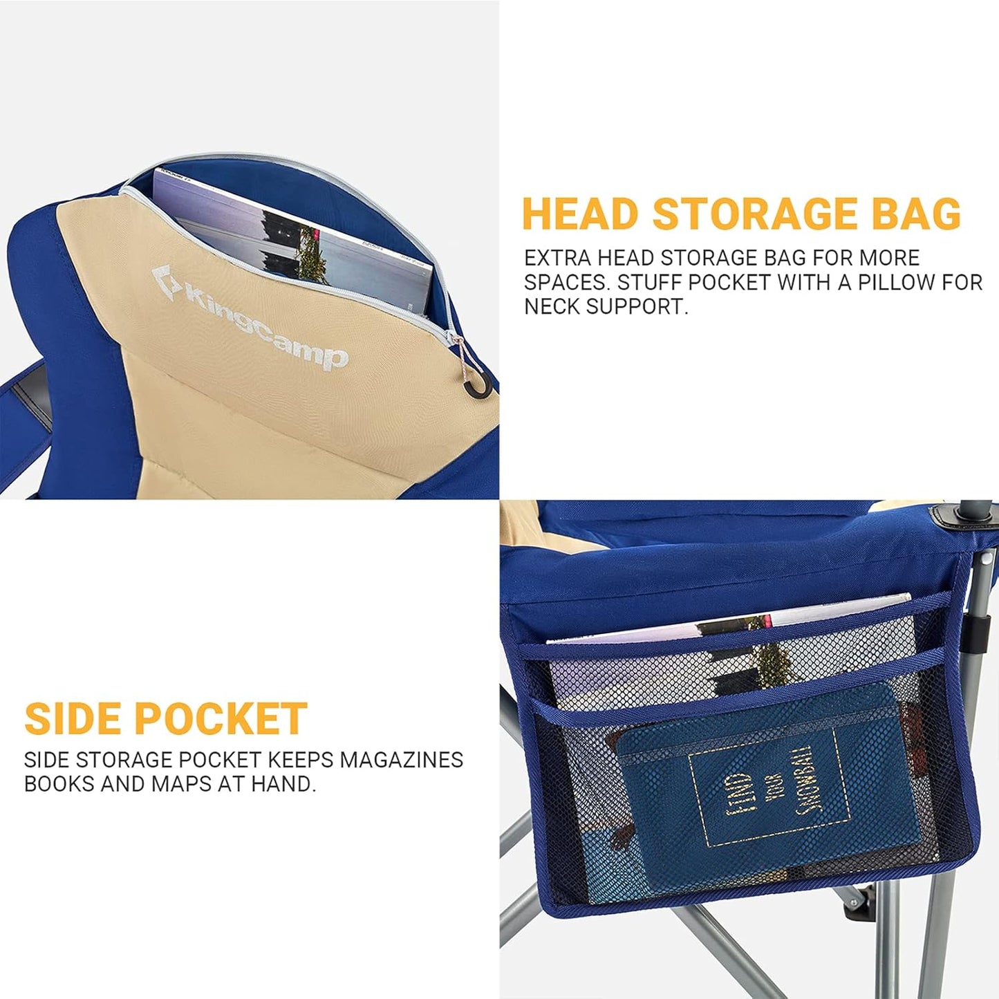 KingCamp Heavy Duty Camping Chair Lumbar Back Support Folding Deluxe Seat with Cooler Bag and Armrest Cup Holder