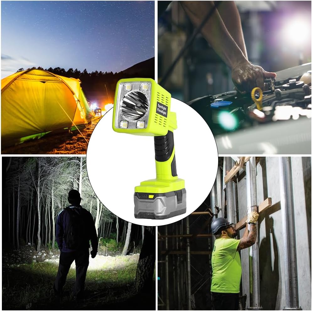 1600LM Flashlight for Ryobi ONE+ 18V Li-ion Ni-Cad Ni-Mh Battery, Portable Handheld Flashlight Project Light for Camping Workshop Garage Car Repairing, Emergency and Job Site(Battery not Included)