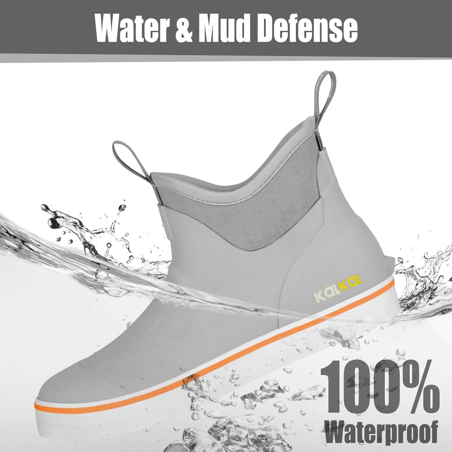 Kalkal Men's Deck Boots, Waterproof Fishing Rain Boots with High Traction, Men's Rubber Boots For Gardening Fishing Boating Camping Sailing