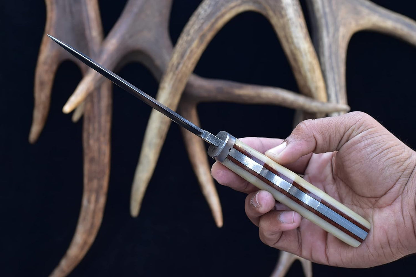 Knives Ranch 9-1/2" Handmade Hunting Knfie - Full Tang Camping Knife - Damascus Bushcraft Knife - Cattle Bone Handle - Heavy-duty Leather Sheath (2151-B)