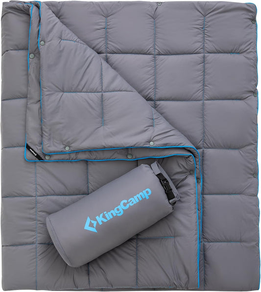 KingCamp Ultralight Camping Blanket, Packable Down Alternative Puffy Wearable Blankets Weatherproof Warm Package Quilt with Snap Buttons for Outdoor Hiking Travel Picnic Stadium (69" x 53", Charcoal)