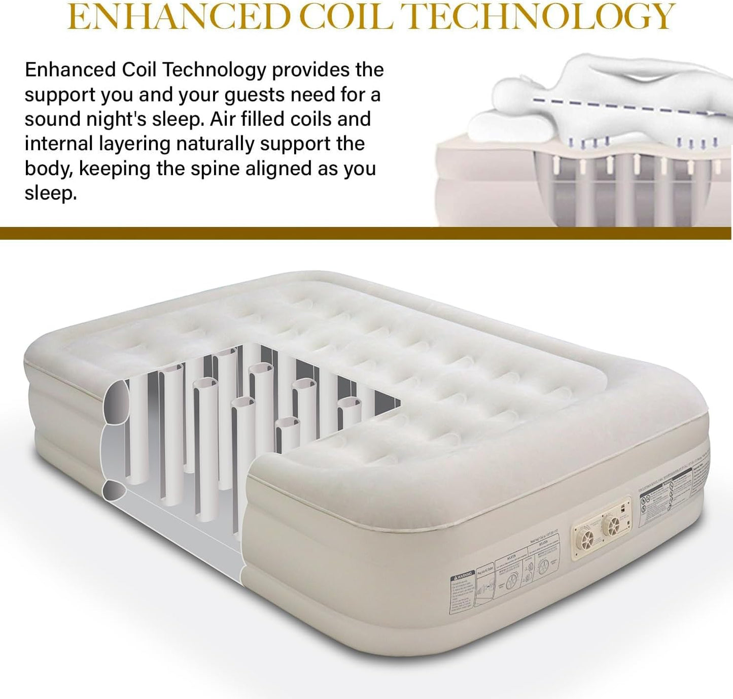 King Koil Luxury Air Mattress 20in Full Size Beige with Built-in Pump for Home, Camping & Guests-Inflatable Airbed Luxury Double High Adjustable Blow Up Mattress, Durable - Portable and Waterproof