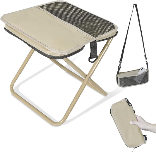 12 Inch Folding Stool & Crossbody Bag for Outdoor - Lightweight Collapsible Stool Purse Chair with 2 Pockets Small Portable Chair Camping Stools Hiking Fishing Beach Backpacking Gardening BBQ Picnics
